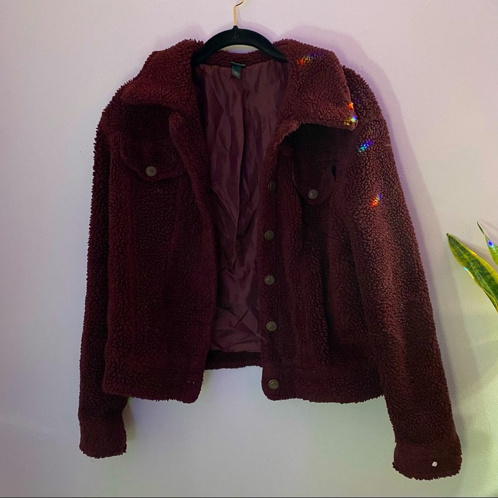 Wild Fable Fuzzy Maroon Button Up Jacket